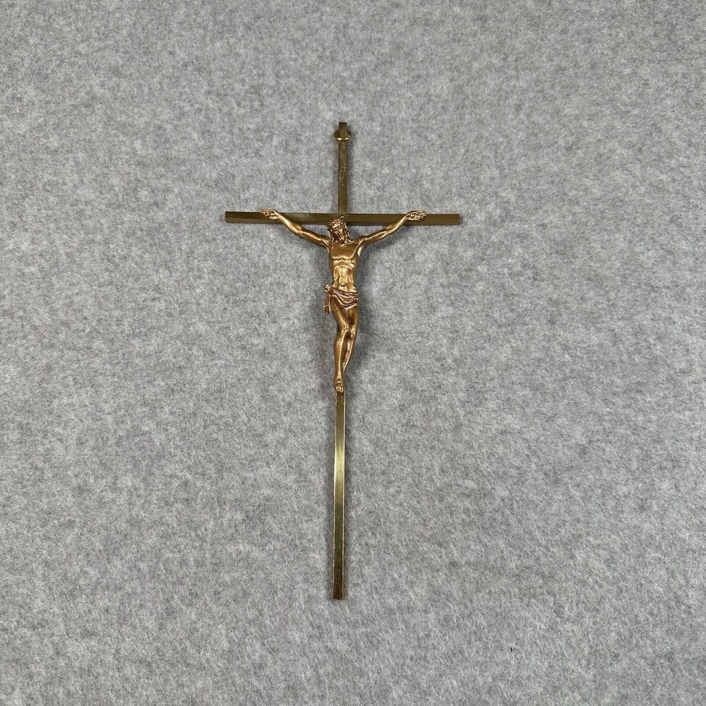 Vintage Brass Crucifix Wall Cross‎ Jesus Catholic Religious Decor 10in